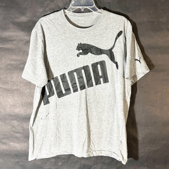 PUMA Gray Black Athletic Workout Training Tee Short Sleeve T Shirt - Picture 1 of 8
